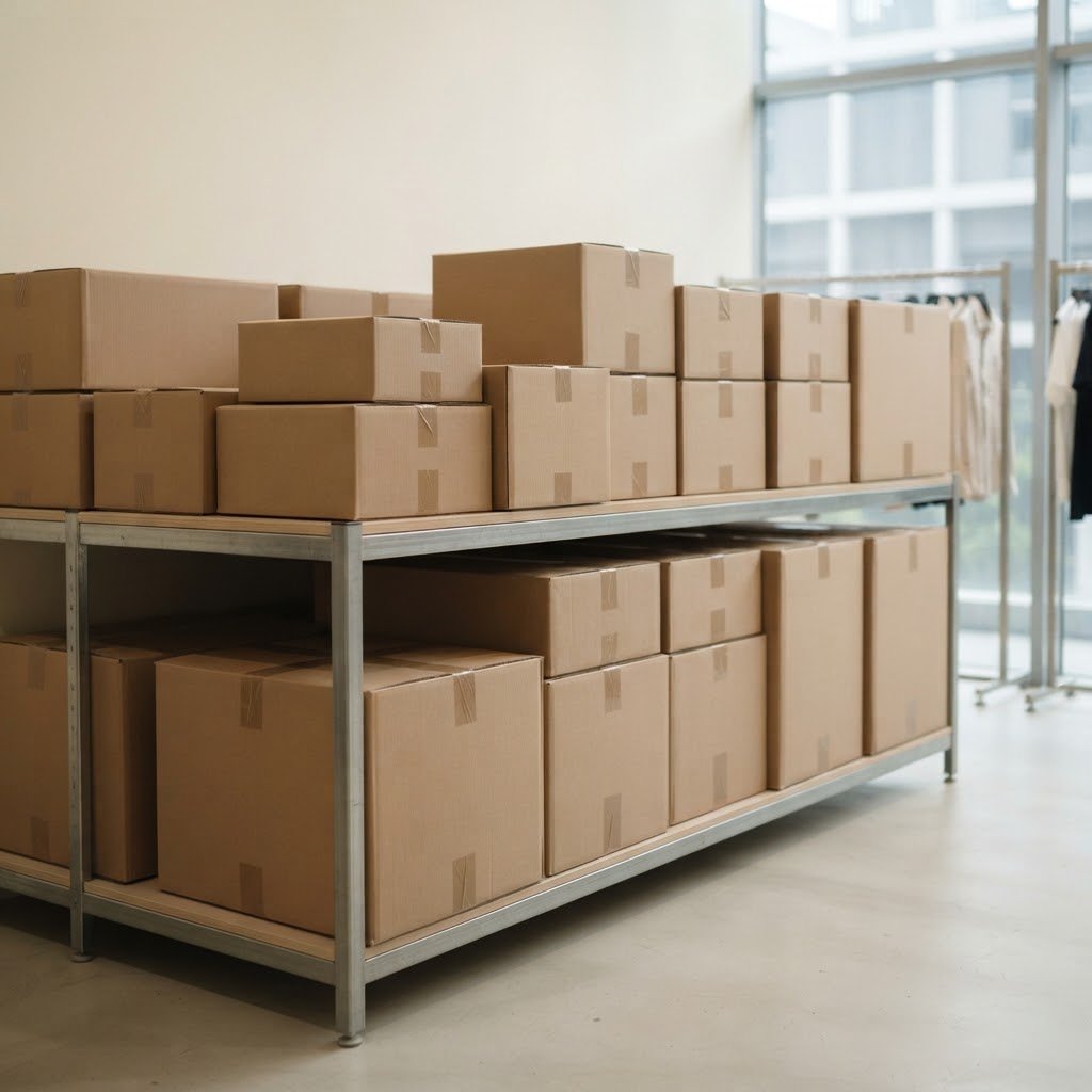 Packed cartons of wholesale clothing ready for collection