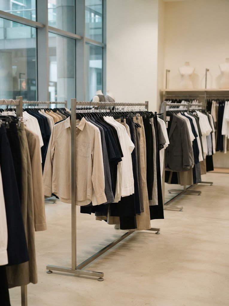 Clothing rails at the Kris Wholesale showroom in Paya Lebar Square, Singapore