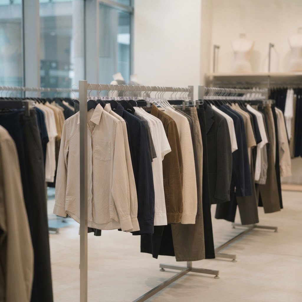 Showroom rails with a range of adult clothing